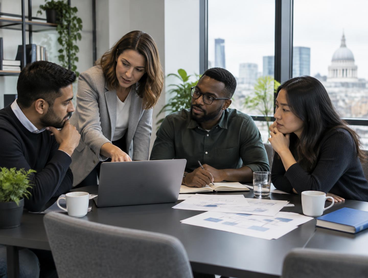 An illustrative consultancy team discussing a digital project